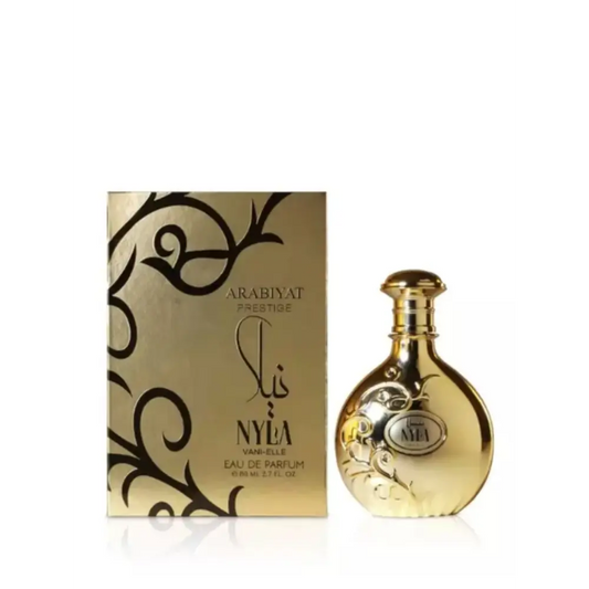 Nyla Vani-Elle EDP 80ml by Arabiyat Prestige – unisex gourmand fragrance with vanilla, caramel, amber & musk. Sweet, elegant, and long-lasting.