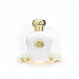 White perfume bottle with gold cap on a white background Opulent Musk 100m