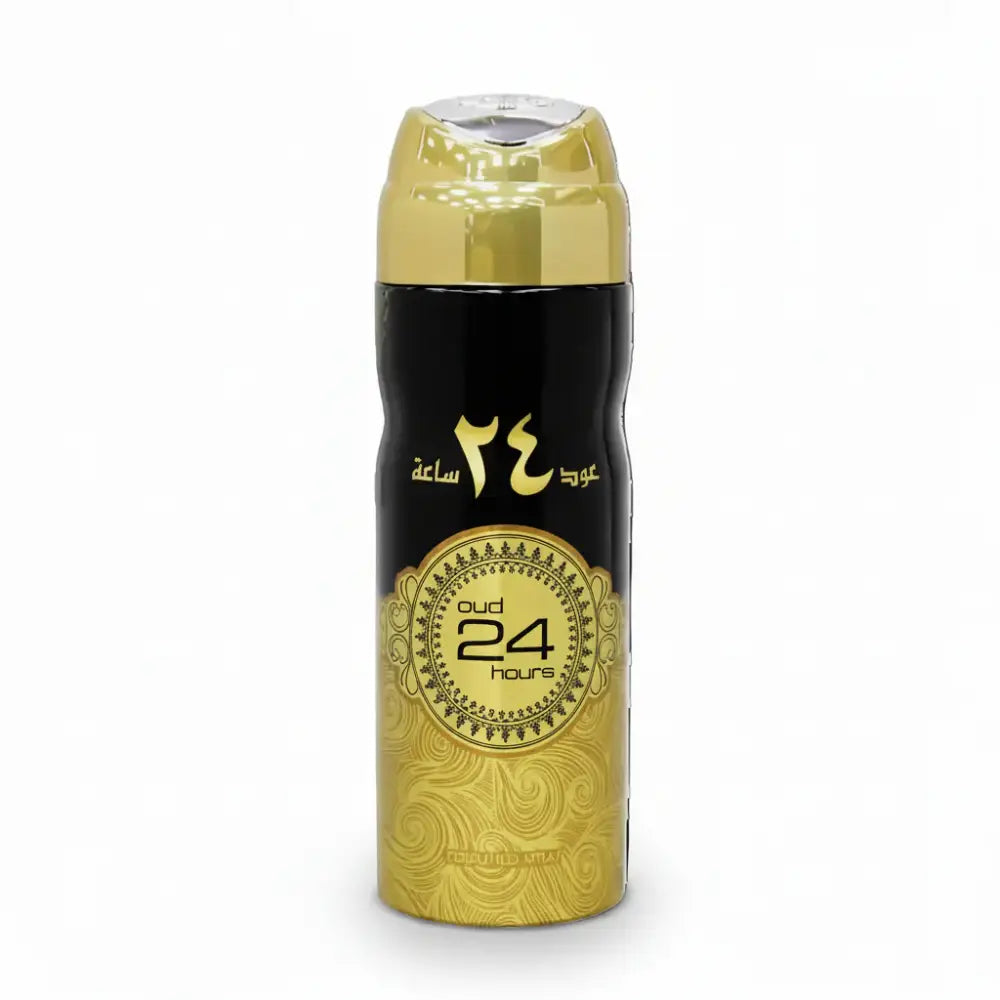 Oud 24 Hours Body Spray 200ml by Ard Al Zaafaran. Iconic oriental fragrance with cocoa, fruity & amber notes. Long-lasting freshness.