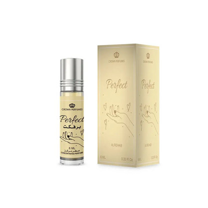 Perfect cpo 6ml al rehab concentrated perfume oil in clear glass roll-on bottle with silver cap and cream-colored box