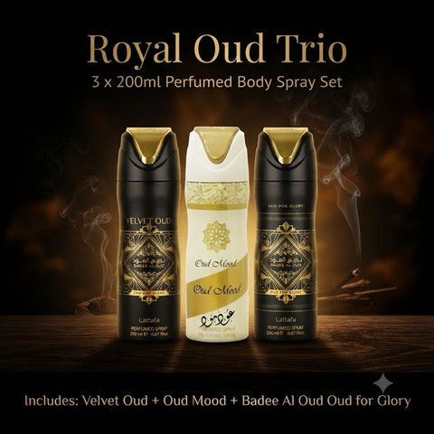 Royal Oud Trio – Lattafa Body Spray Gift Set 3 x 200ml