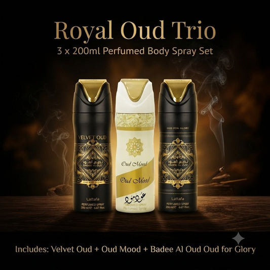 Royal Oud Trio – Lattafa Body Spray Gift Set 3 x 200ml