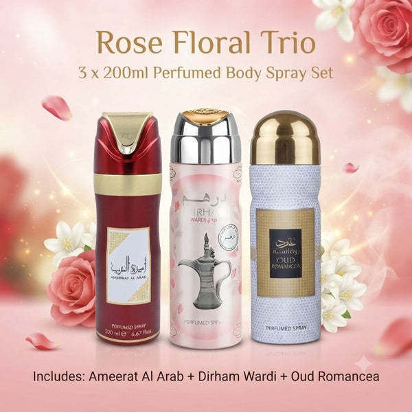 Rose Floral Trio – Lattafa Body Spray Gift Set 3 x 200ml