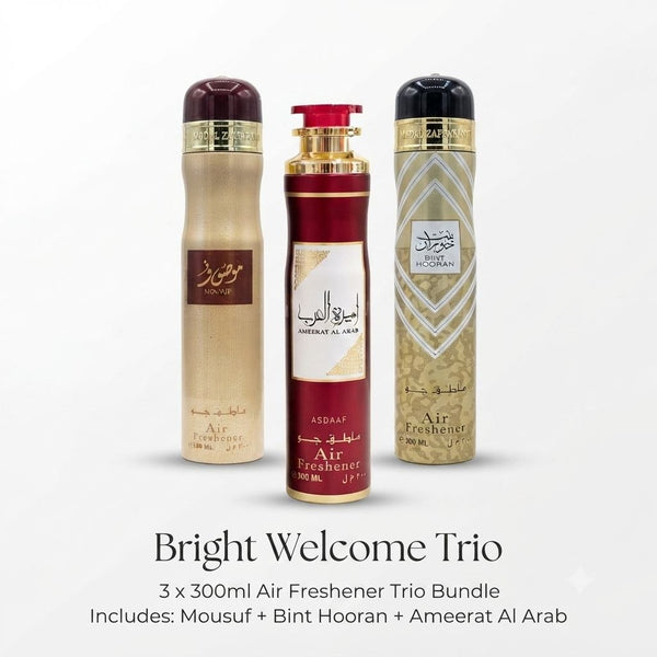 Bright Welcome Trio – 3 x 300ml Arabian Air Freshener Bundle