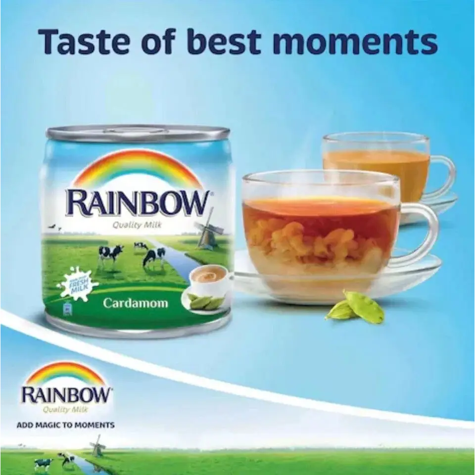 Rainbow Evaporated Milk Cardamom Flavour 170g x 4 (Pack of 6) – Total 24 Cans - Home Furniture & DIY:Cookware Dining &