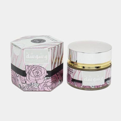Cosmetic jar and packaging with floral design on a light gray background