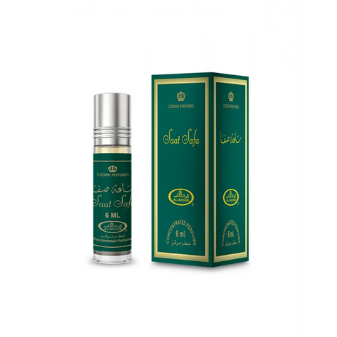 Green and gold boxed saat safa concentrated perfume oil roll-on by crown perfumes featuring exotic oriental scent