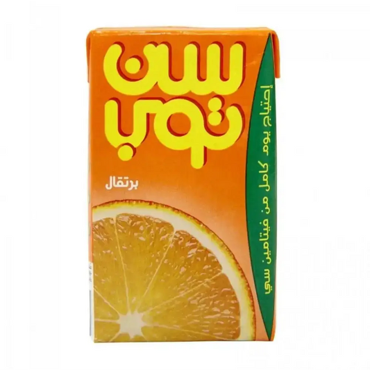 Orange carton of sun top kids juice drink multipack with vibrant yellow logo and sliced citrus fruit image