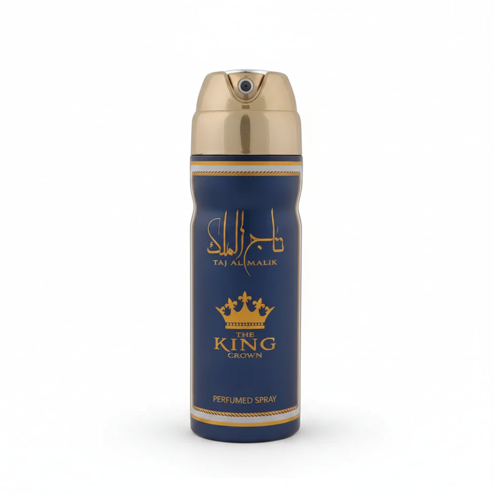 Taj Al Malik Body Spray 200ml by Ard Al Zaafaran. Oriental spicy & woody fragrance with oud. Long-lasting freshness for a royal touch.