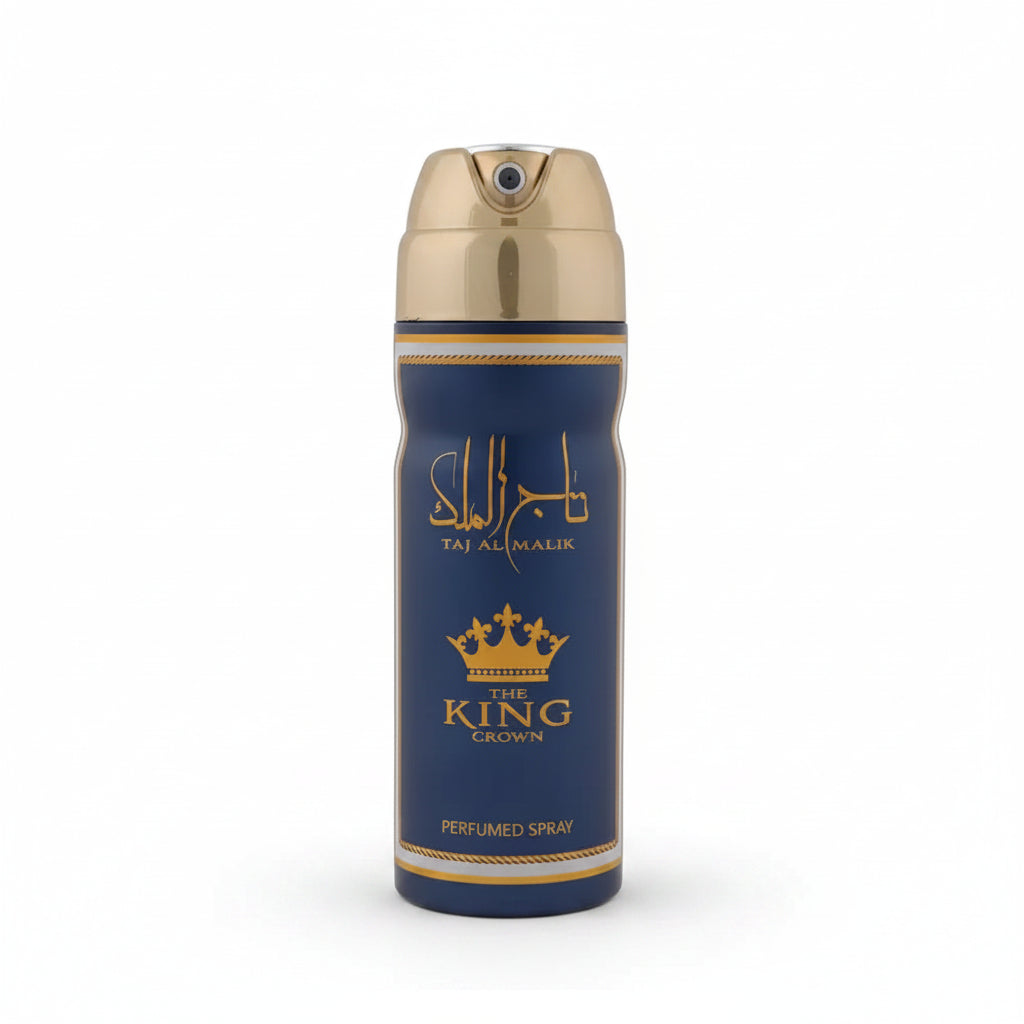 Taj Al Malik Body Spray 200ml by Ard Al Zaafaran. Oriental spicy & woody fragrance with oud. Long-lasting freshness for a royal touch.