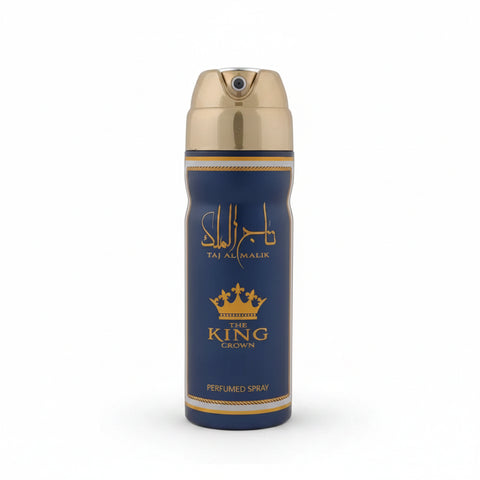 Taj Al Malik Body Spray 200ml by Ard Al Zaafaran. Oriental spicy & woody fragrance with oud. Long-lasting freshness for a royal touch.