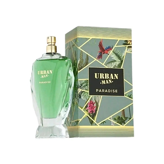 Urban Man Eau De Parfum 90ml sleek glass bottle with green liquid