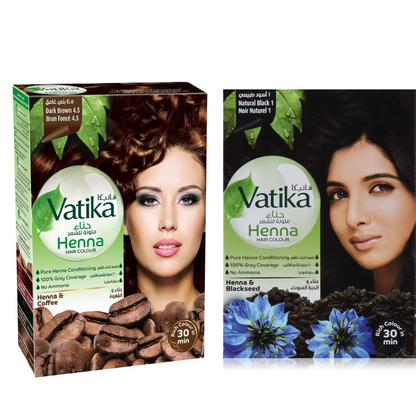 Vatika Henna Hair Colour Powder 60g (6x 10g)– Blackseed or Coffee – Ammonia Free - Health & Beauty:Hair Care &