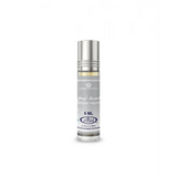 Silver-topped glass rollerball bottle of al rehab white musk concentrated perfume oil 6 ml by crown perfumes
