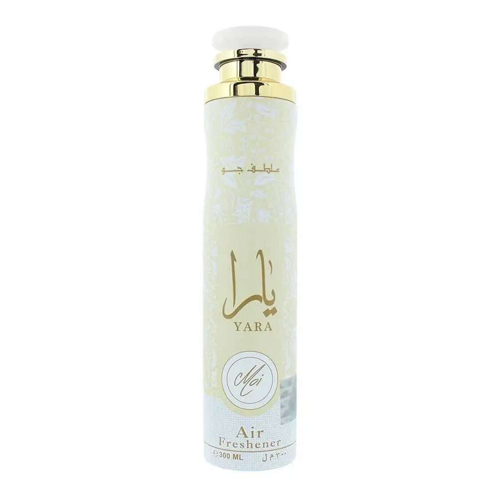Sleek light green Yara Moi air freshener 300ml can with gold lettering
