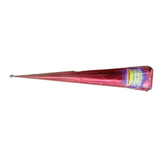 A shiny red metallic dammar henna cone with a purple label and green tip for long-lasting zahrat el dammar mehndi body art