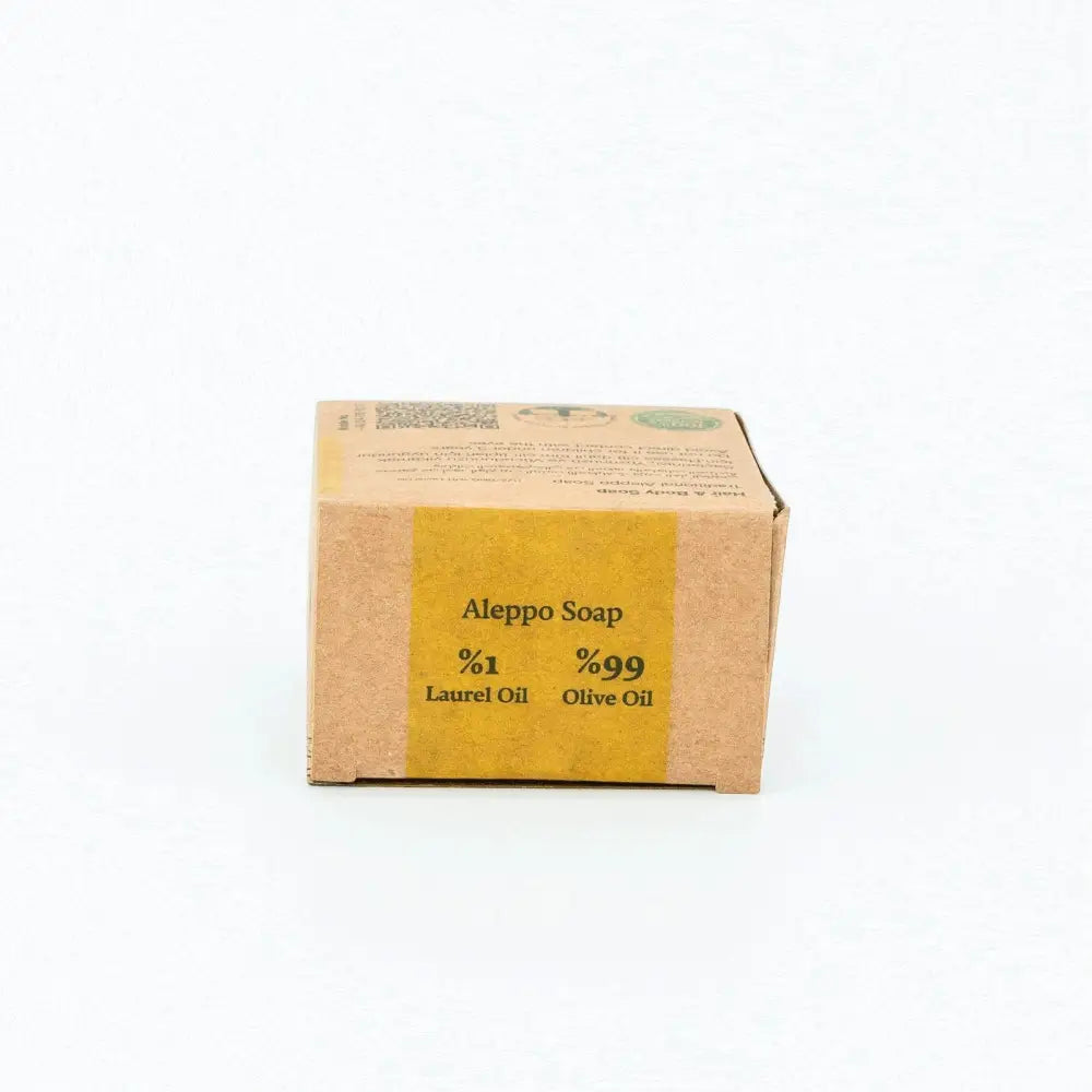 Box of Aleppo Soap with laurel oil and olive oil on a white background