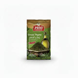 Zarzour green thyme zaatar 400g packet with vibrant green and gold design featuring fresh thyme leaves and olive oil for jordanian recipe